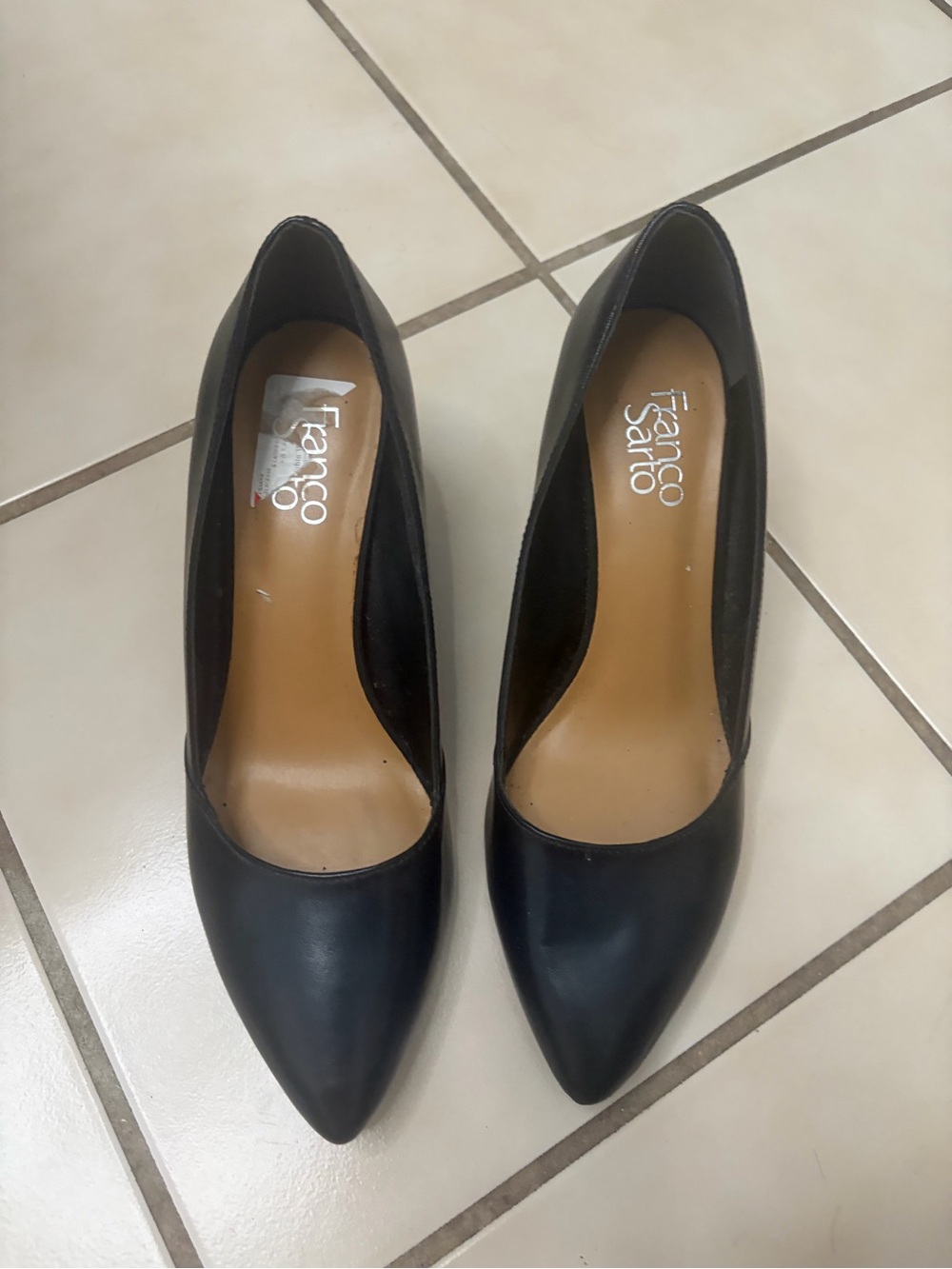 Franco Sarto Black Pointed Toe Leather Pumps